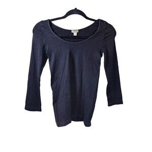 ​NIKIBIKI XS Black Seamless Stretch Knit 3/4 Sleeve Top Scoop Neck Basic Layer